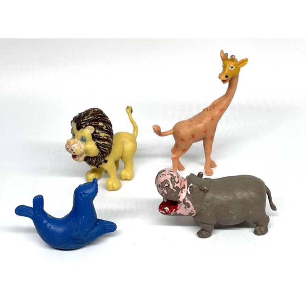 Vintage Hong Kong Miniature Zoo Animal Plastic Figures Male Lion Lot of 4